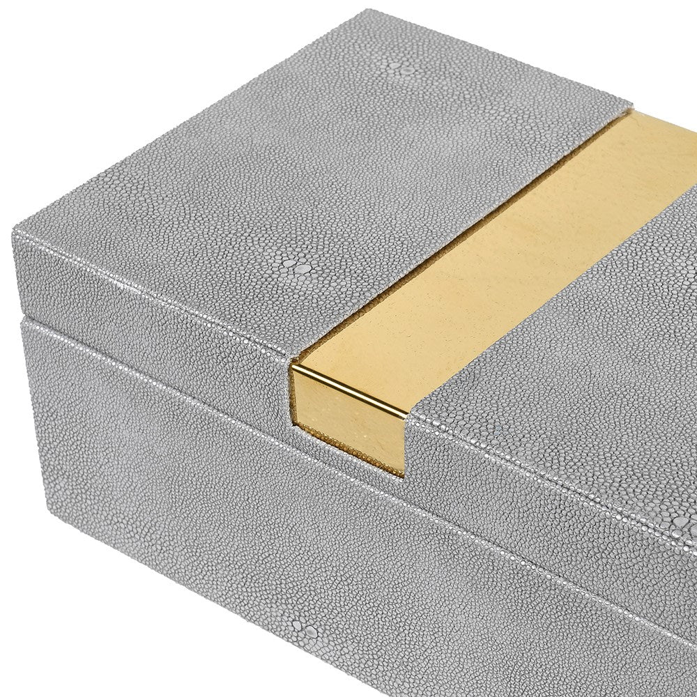 Set of 2 Faux Shagreen Boxes with Gold Trim