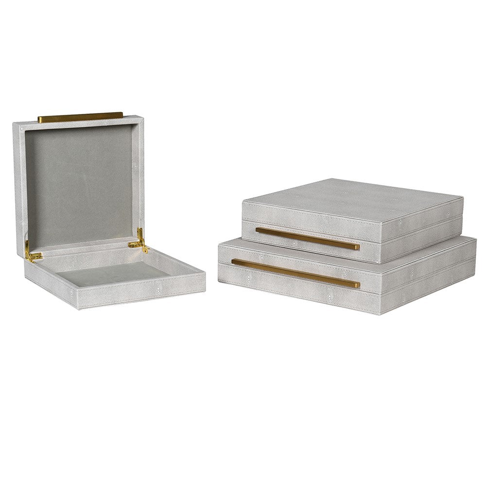 Set of 3 Ivory Faux Shagreen Boxes