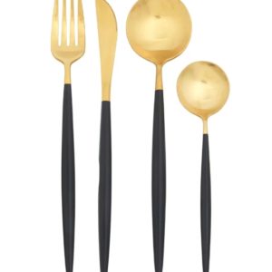 Avie 16 Pc  Matt Black / Gold Finish Cutlery Set