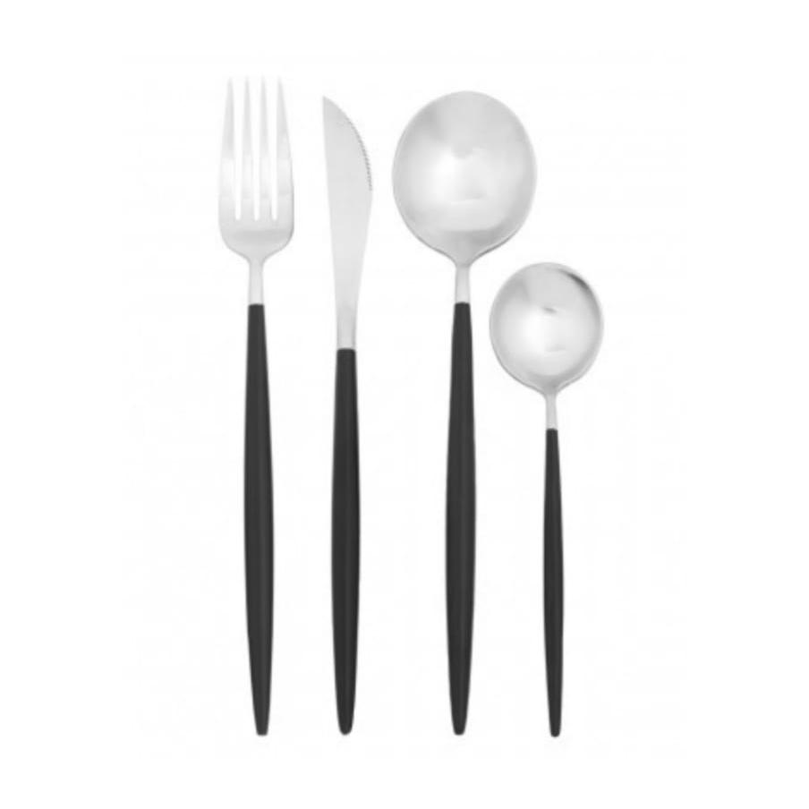 Avie 16 Pc  Matt Black / Silver Finish Cutlery Set