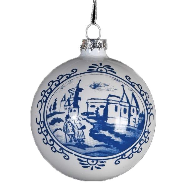 Blue and White Town Scene Bauble