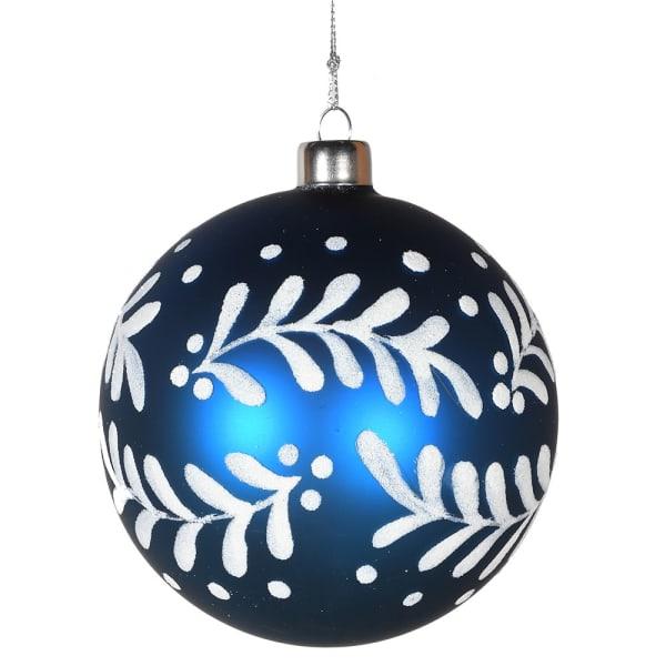 Blue Bauble with White Leaves