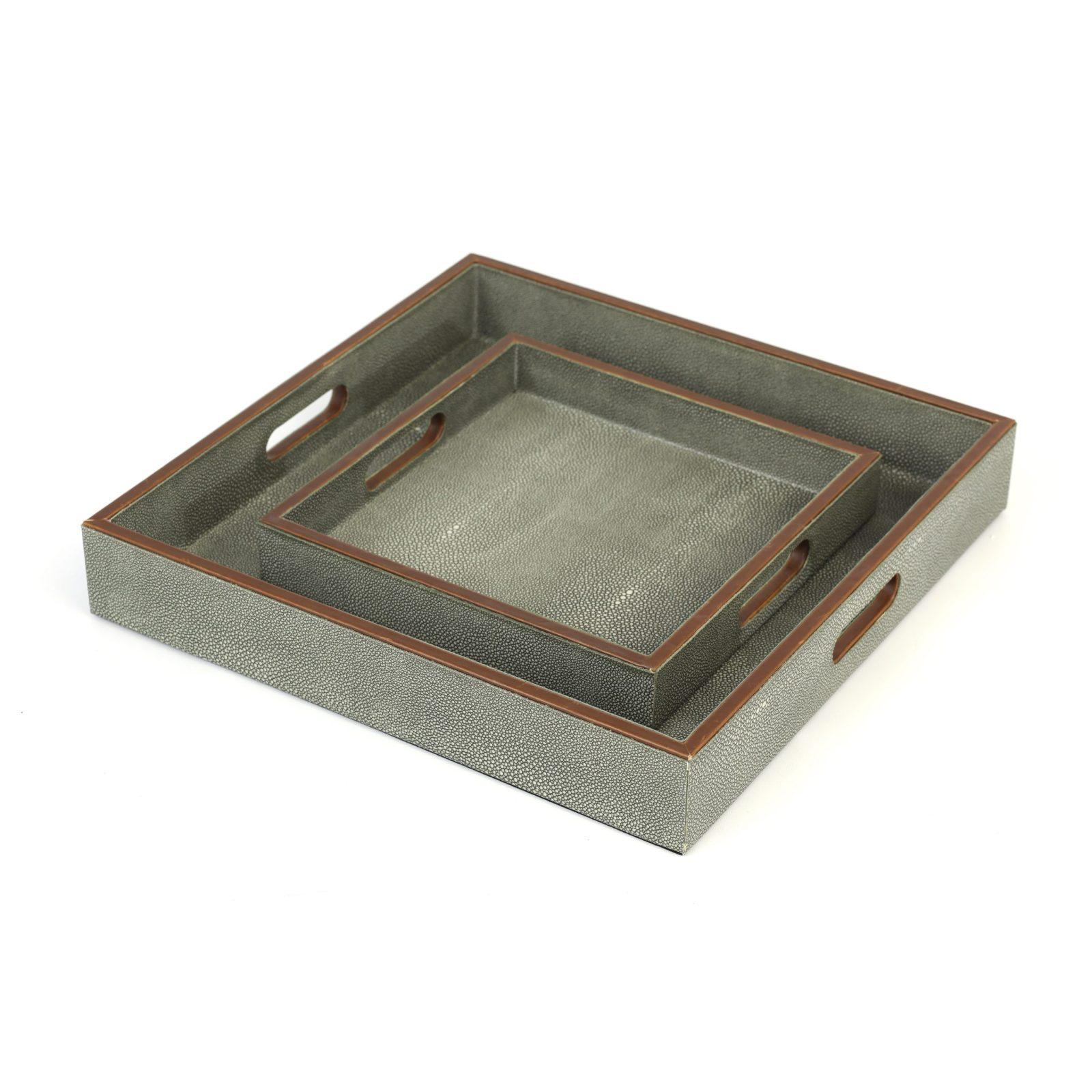 Set of 2 Faux Shagreen Leather Tray