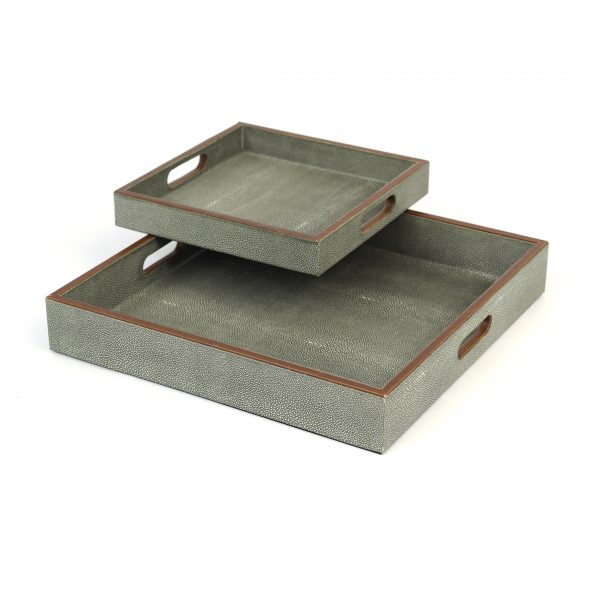 Set of 2 Faux Shagreen Leather Tray