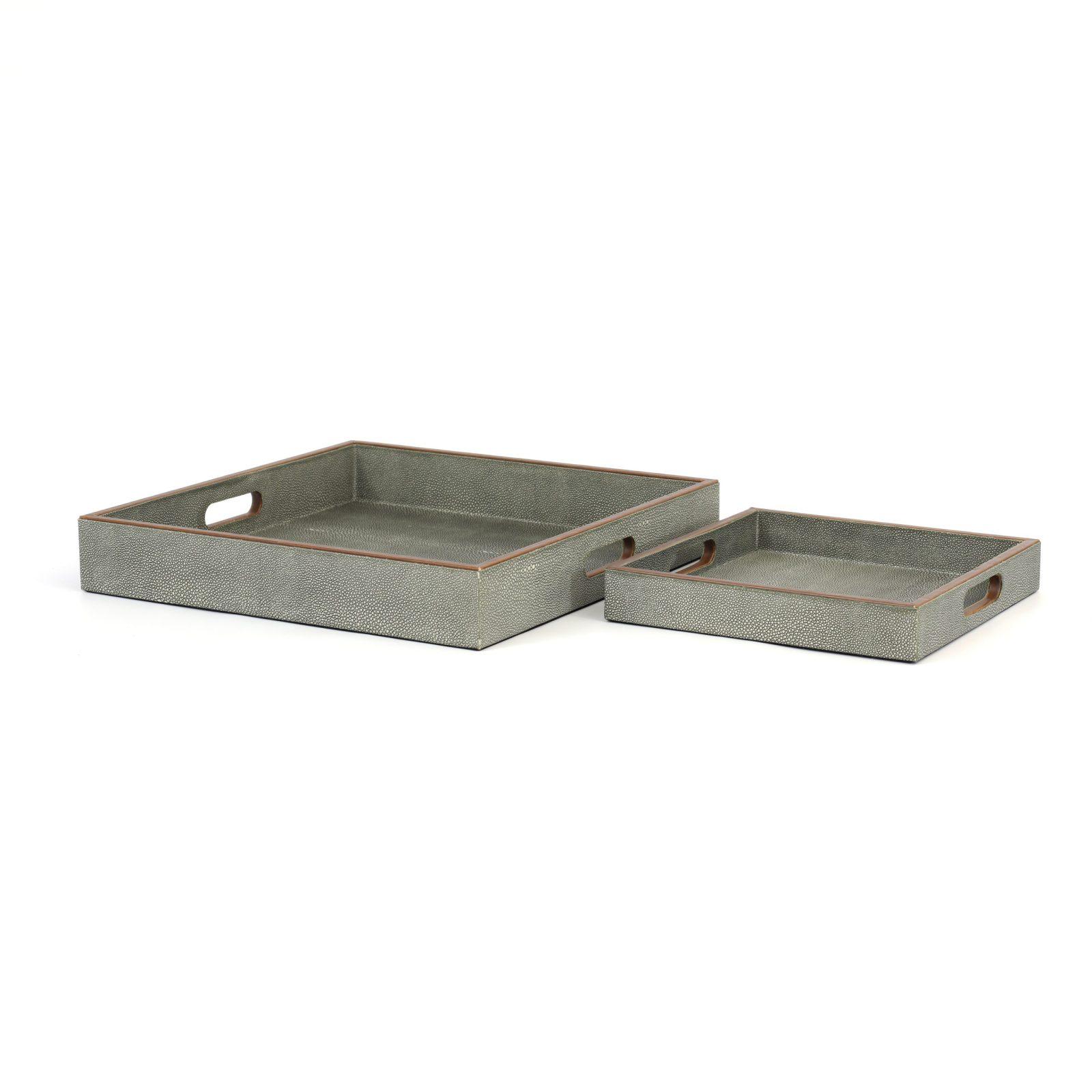 Set of 2 Faux Shagreen Leather Tray