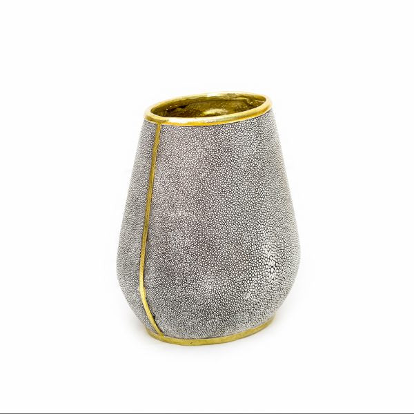 Large Grey Dry Flower Vase with Gold Rim