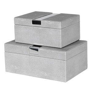 Set of 2 Faux Shagreen Boxes with Silver Trim