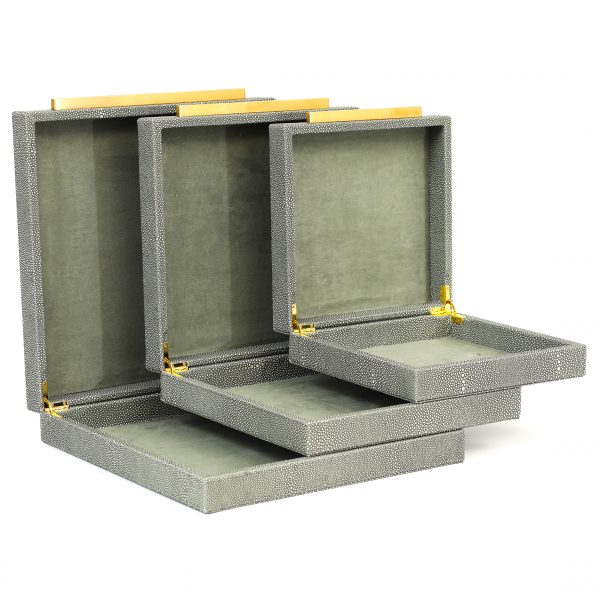 Set of 3 Grey Shagreen Boxes